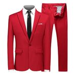 MOGU Mens Slim Fit 2 Piece Suit One Button Notch Lapel Tuxedo for Prom (Suit Jacket + Pants), Red, 44