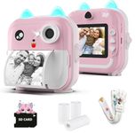 Instant Print Camera for Kids - 1080P HD, 48MP, SD Card, Bluetooth, Free App, 3 Rolls Print Paper, Stickers, Fun Filters, Gift for Boys and Girls - Pink Camera for Kids 4-12 y (Pink)