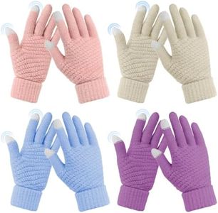 Omisy 4 Pairs Womens Gloves for Cold Weather, Women Valentines Gifts for Her Mom Wife, Winter Warm Gloves with Touchscreen - Pink, Beige, Blue, Purple