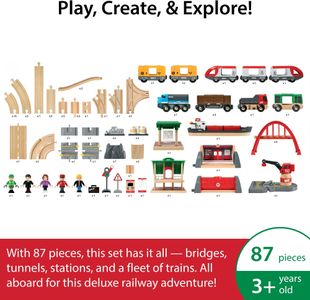 BRIO World Deluxe Wooden Train Set – 87-Piece Railway Toy