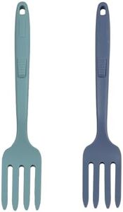 Septe 2pcs 11.6 Inch Silicone Flexible Forks, Heat Resistant Silicone Long Forks for Cooking,Non Stick Fork for Kitchen (Lake Blue, Dark Blue)
