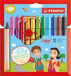 Fibre-Tip Pen with Cap-Ring - STABILO Cappi - Pack of 12 - Assorted Colours + 1 Cap-Ring