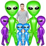 6 Pcs Blow Up Alien Inflatable Balloons Alien Birthday Party Decorations Alien Inflate Jumbo Toy for Halloween, Alien Theme Party, 63 Inch, 31.5 Inch, 23.6 Inch(Green, Purple, Blue)