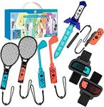 Iesooy 2023 Switch Accessories Bundle 9 in 1 Accessories Kit for Nintendo Switch & OLED Switch Sports Accessories,with Leg Straps, Tennis Rackets, Glof Clubs, Sword, Wrist Straps