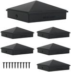 INDECKMO 4x4 Aluminum Pyramid Post Caps Cover for 4x4 Nominal Wood Post (True 3.5" x 3.5"), with Black Matte Finish Powder Coated Surface, for Fence Square Wood Post of Decks Railing, Mailbox (6 Pack)