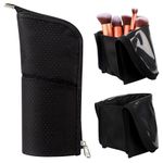 Makeup Brush Holder Organizer Bag Professional Artist Brushes Travel Bag Stand-up Makeup Cup Waterproof Dust-proof Brush Storage Pouch Case (Black)