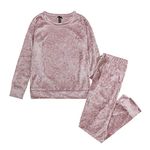 Metzuyan Girls Crushed Velvet Lounge Set Sweatshirt Jumper Joggers Tracksuit Bottoms Cuff Pink 11-12