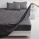 Twin Size Bed Sheets Set 3 Pcs Luxury Hotel Sheet Soft Breathable Microfiber 1800 Thread Count 16 Inches Deep Pocket Single College Dorm Rooms Wrinkle Free Shrinkage Fade Resistant(Dark Grey Twin)