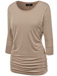 Made By Johnny Women's V-Neck/Boat Neck 3/4 Sleeve Drape Dolman Shirt Top with Side Shirring - beige - XL