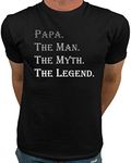 Market Trendz Papa The Man The Myth The Legend Tshirt, Gray on Black, Large