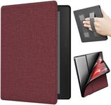 ERUNTO Case for 7-inch Kindle Oasis 2/3, TPU Cover with Cloth Texture and Dual Hand Strap on The Back, Magnetic Shell Cover with Smart Wake-up/Sleep Function (Claret)