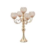 VINCIGANT Gold Crystal Candelabra 5-Candle Candlestick Holder for Wedding Table Centerpiece, Dinner Room Table Candle Holders for Party, Home Decor (21.5 Inch Tall)