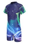 Boys Swimsuit Kids Short Sleeve Swimming Costume Boys All in One Swimming Suit One Piece Children Rash Guard Swimwear Age 11-12 Years