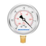 MEASUREMAN 2-1/2" dial, 1/4" NPT Lower, Glycerin Filled, Stainless Steel case, Brass Inside, 30inHg/-100kpa-0