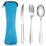 Acehome Cutlery Set with Portable Pouch Case, Stainless Steel Flatware Camping Utensil Set with Neoprene Bag for Outdoor Travel Picnic Office School Lunch Box (3 Pcs Blue)