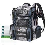 Piscifun Fishing Tackle Backpack with Rod Holders & 4 Tackle Boxes, Waterproof Rain Cover, Bottle Holder, Water-resistant Fishing Bag Store Fishing Gear & Equipment, Veil Camouflage