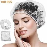 Disposable Shower Caps Clear Plastic Elastic Bath Cap Waterproof Hair Caps for Spa, Home Use, Hotel and Hair Salon Supplies Portable Travel, Transparent - 100 Pcs