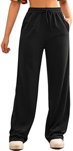 FACDIBY Wide Leg Sweatpants for Women Elastic High Waisted Drawstring Loose Pants with Pockets, 02-black, XX-Large