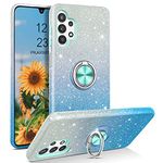 YINLAI Samsung Galaxy A32 5G Case Bling Glitter Sparkle Samsung Galaxy A32 Case for Girls Women with 360 Grad Ring Holder Kickstand Protective Phone Case for Samsung Galaxy A32 5G, Blue Gradient