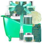 Bath Spa Gift Set Eucalyptus & Aloe Vera Spa Basket Kits for Women and Men, Contains Essential Oil, Shower Gel, Bubble Bath, Body Lotion, Bath Salt, Soy Candle, Best On Valentine's Day, Mother's Day