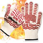 Heat Resistant Gloves Oven mittens (1 Pair), Oven Glove With Fingers Thick Non-Slip Comfy for Mitts Cooking, air fryer,Baking, BBQ, Pizza & Grill for Christmas Uses，Thanksgiving Uses (Red)