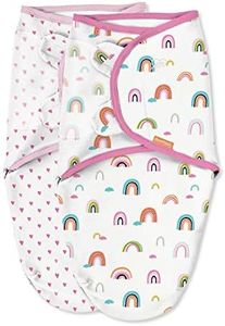 SwaddleMe Original Organic Swaddle 2-pk, 100% Organic Cotton Adjustable Baby Wrap, Small (0-3 Months, 7-14 lbs, up to 26"), Chasing Rainbows