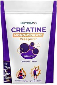 NUTRI & CO Créatine Monohydrate Creapure® en Poudre 300g Goût Neutre - 88 Portions (2mois+) - Vegan et 100% Pure - Adapté aux Sportifs Haut niveau - Sans Additifs Ni Excipients - Conditionné en France