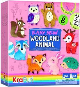 KRAFUN Woodland Animals Sewing Kit for Kids 5+ Years, 8 DIY Stuffed Dolls (Bear, Bunny, Fox, Owl, Deer), Felt, Instructions, Educational Craft Toy
