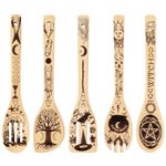 FUTERLY Witchy Gifts for Women - 5 PCS Wooden Spoons for Cooking,Witch Stuff for Kitchen Decor,Cottagecore Gifts for Witches,Witch Set for Pagan Decor, Witch Gifts for Friends