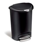 simplehuman 50 Liter / 13 Gallon Semi-Round Kitchen Step Trash Can, Black Plastic With Secure Slide Lock