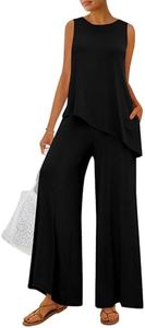PRETTYGARDEN Women's 2026 Two Piece Matching Lounge Sets Asymmetrical Split Tank Tops Wide Leg Pants Summer Outfits Tracksuit (Black,X-Large)