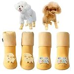 Yeduzyn 4Pcs Waterproof Dog Boots Dog Shoes for Snow and Rain Teddy Pomeranian Bichon Middle and Small Dogs (Yellow Dog, Small)