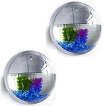 2Pack 5.9'' Wall Mounted Clear Acrylic Round Fish Tank Flower Pot Vase Decoration Wall Hanging Mount Fish Bowl Fish Bubble Aquarium Decorative Plant Pot Hanging Hydroponic Pot