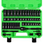 SWANLAKE 3/8" Drive Impact Socket Set, 50-Piece Standard SAE (5/16 to 3/4 inch) and Metric (8-22mm) Size, 6 Point, Cr-V, 3/8-Inch Ratchet Handle, Extension Bar, Universal Joint