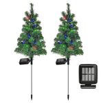 Solar Christmas Tree Garden Stake Lights Waterproof Christmas Decorations Tree Lights Outdoor Xmas Tree Light Christmas décor Pathway Lights Patio Yard (Color, 2pcs