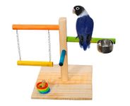 Poonch Wooden Bird Playing Stand with Swing Feeder Bowl Multiple perches and Ring Game Multi Food Color for Budgies Cockatiel Lovebird and Other Parrots