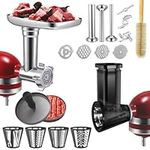 Meat Grinder&Slicer Shredder Attachments for KitchenAid Stand Mixer, Metal Food Grinder with Sausage Stuffer Tubes, Cheese Grater Attachment Salad Maker, Burger Press for KitchenAid Mixer Accessories