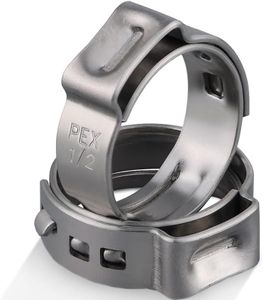 OURU 150 Pack 1/2 Inch Pex Clamps,304 Stainless Steel Pex Cinch Clamps Stepless Pex Crimp Rings PEX fittings Pinch Clamps,Single Ear Hose Clamps for Pex Tubing Pipe