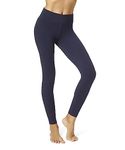 HUE Women's Cotton Ultra Legging with Wide Waistband, Assorted, Navy, Large