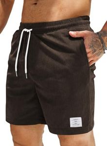 JMIERR Men Shorts Corduroy Cotton Casual Classic Fit Flat Front Elastic Waist Drawstring Lightweight Summer Beach Shorts for Men US 36 (Large) Chicory Coffee