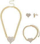 Lux Accessories Goldtone Bling Heart Chain Earring Bracelet Necklace Set (3PCS)