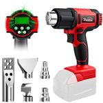 350W 50℃-540℃ Cordless Heat Gun Compatible with Milwaukee 18v Battery, LCD Digital Display Variable Temperature, Heat Gun with 5 Nozzles Kit, for Crafts Shrink Shrink Wrapping (No Battery)