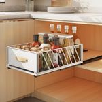 SAYZH Pull Out Cabinet Organizer, Sliding Mesh Basket with Handle, Slide Out Drawer Storage Shelves with Adhesive Film, No Punch for Kitchen Cupboard, Pantry, Bathroom, 40CM x 15.5CM x 30CM, White