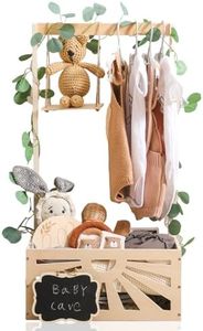 8 in 1 Wooden Baby Shower Crate Closet, Baby Basket with Handle,Baby Footprint Kit, Basket for Baby Shower Gifts, Baby Shower Wooden Gift Crate, Baby Personailzed Basket for Pregnancy New Parent