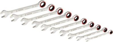 Bosch Professional 10-Piece Ratchet Spanner Set (Sizes incl. 8, 10, 12, 13, 14, 15, 16, 17, 18, and 19 mm, in Cardboard Box)