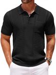 COOFANDY Men's Knit Polo Shirts Short Sleeve Vintage Polo Shirt Textured Polo T Shirt Classic Golf Shirt Black