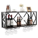 Giantex Industrial Wall Mounted Wine Rack, 39-Bottle Metal Wine Holder Wall with 12 Glass Holder, Hanging Wine Glass Rack Wall Mounted for Home Bar, Kitchen, Dining Room, Rustic Brown