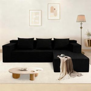 ANONER 103" Sofa Bed Sectional Cloud Couch with L-Shape Chaise, Modular Sofa with Deep Seat, Free Combination Cloud Couches for Modern Minimalist Living Room Apartment, No Assembly Required, Black