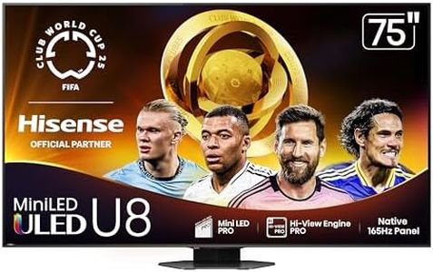 Hisense 75" Class U8 Mini-LED ULED 4K UHD Google Smart TV (75U8QG, 2025 Model) - QLED, Native 165Hz, VRR 288, Up to LD5600, 5000 Nits, HDR10+, Dolby Vision IQ · Atmos, IMAX Enhanced, 4.1.2 Ch Audio
