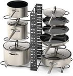 Vdomus Pot Rack Organizer with 3 DIY Methods, Black Metal Kitchen 8+ Pots Holder, Height and Position are Adjustable Cabinet Pantry Pot Lid Holder (Upgraded)